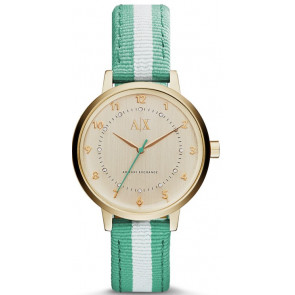 Horlogeband AX5365 Leder/Textiel Lichtgroen 16mm