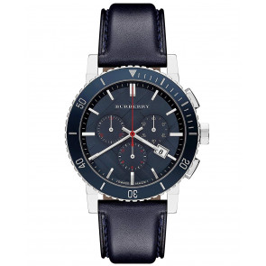 Horlogeband Burberry BU9383 Leder Blauw 22mm