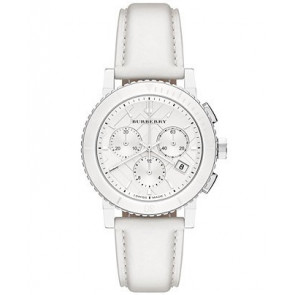 Horlogeband Burberry BU9701 Leder Wit 20mm