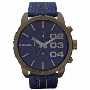 Diesel horlogeband DZ4284 Leder/Textiel Blauw 26mm + beige stiksel