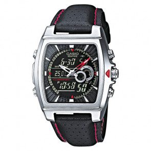 Casio horlogeband 10224471 Leder Zwart 17mm + rood stiksel