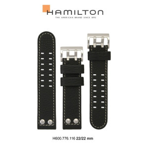 Horlogeband Hamilton H690.776.116.H690776116 Leder Zwart 22mm