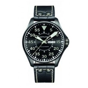 Horlogeband Hamilton H64785835 Leder Zwart 22mm