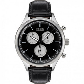 Hugo Boss horlogeband HB1513543 / HB-317-1-14-3036 / HB659302830 Leder Zwart 20mm + zwart stiksel