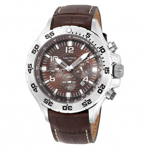 Nautica horlogeband N17522 / A20055G Leder Donkerbruin 22mm + wit stiksel
