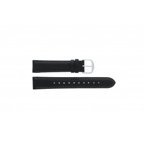 Q&Q horlogeband QQ18LD-WS-GS Glad leder Zwart 18mm + wit stiksel