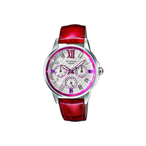 Casio horlogeband 10458479 Sheen Leder Rood 16mm