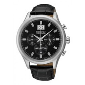 Horlogeband Seiko SPC083P2 / 7T04-0AE0 Leder Zwart 20mm