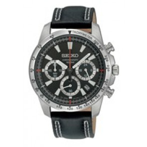 Seiko horlogeband SSB033P1 / 6T63 00D0 Leder Zwart 20mm + wit stiksel