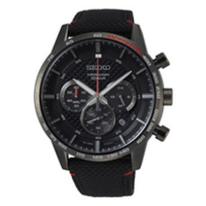 Horlogeband Seiko SSB359P1 / 8T63-00L0 / L0KF011N0 Leder/Textiel Zwart 22mm