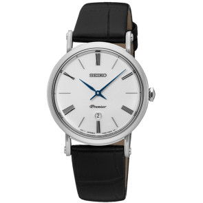 Horlogeband Seiko Premier / SXB431P1 / 7N89 0AY0 / L0G1011J0 Leder Zwart 16mm