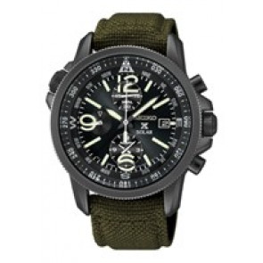 Horlogeband Seiko V172-0AL0-SBDL033 Leder/Textiel Groen