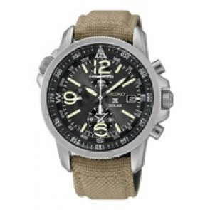 Horlogeband Seiko V172-0AL0 / SSC293P1 / L0DG012J0 Leder/Textiel Beige 21mm