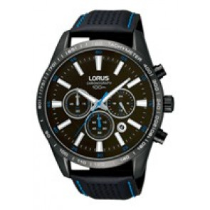 Lorus horlogeband VD53-X081-RT387BX9 Leder Zwart + blauw stiksel