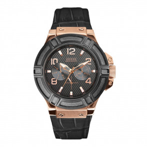 Horlogeband Guess W0040G5 / W0040G1 Croco leder Zwart 22mm