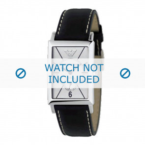 Armani horlogeband AR-0129 Leder Zwart 20mm + wit stiksel