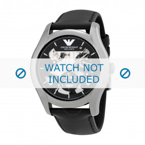 Armani horlogeband AR4673 Leder Zwart 22mm + zwart stiksel