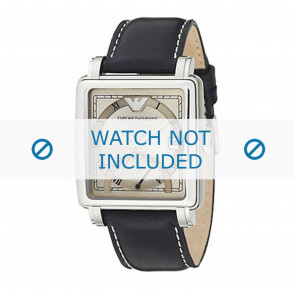 Armani horlogeband AR5328 Leder Zwart 22mm + wit stiksel