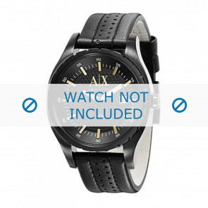 Armani horlogeband AX1091 Leder Zwart 22mm + zwart stiksel