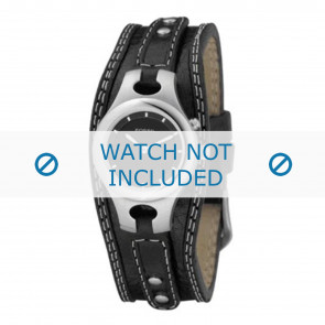 Fossil horlogeband  ES9674 / ES9739  Leder Zwart + wit stiksel