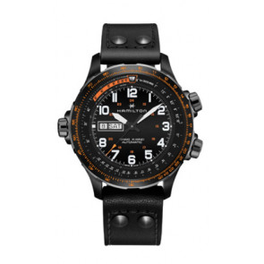 Hamilton horlogeband H77785733 / H001.77.785.733.01 Leder Zwart 22mm + zwart stiksel
