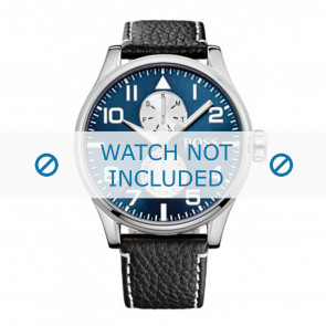 Hugo Boss horlogeband HB-88-1-14-2734 / HB1513084 Leder Zwart 24mm + wit stiksel