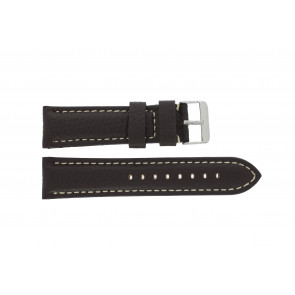 Horlogeband I038 XL Leder Donkerbruin 24mm + wit stiksel