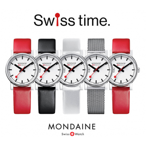 Mondaine horlogeband BM20053 / FE18322.20Q.XL Leder Zwart 22mm + wit stiksel