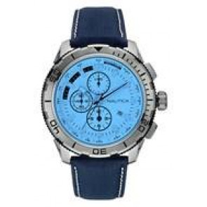 Nautica horlogeband NAI19519 Leder Blauw + wit stiksel