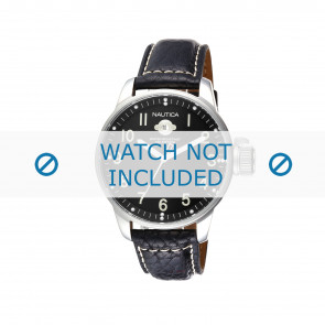 Nautica horlogeband A09033 Leder Zwart 22mm + wit stiksel