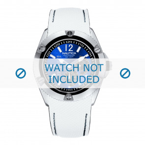 Nautica horlogeband A17061G Leder Wit 28mm + zwart stiksel