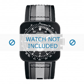 Nautica horlogeband A21500G Leder Zwart + zwart stiksel