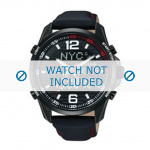 Pulsar horlogeband N021-X001 / PZ4009X1 Leder Zwart 22mm + rood stiksel