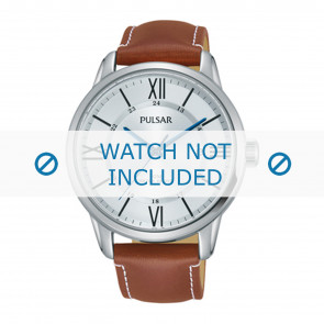 Pulsar horlogeband VJ42-X195 Leder Cognac 20mm + wit stiksel
