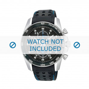 Seiko horlogeband SNAE79P1 / 7T62-0KV0 03B / L01M014J0 Leder Zwart 22mm + blauw stiksel