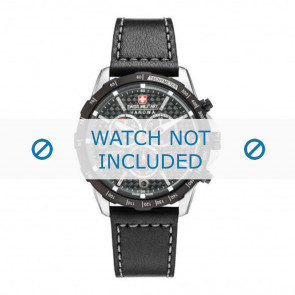 Swiss Military Hanowa horlogeband 06-4251.33.001 Leder Zwart 24mm + grijs stiksel
